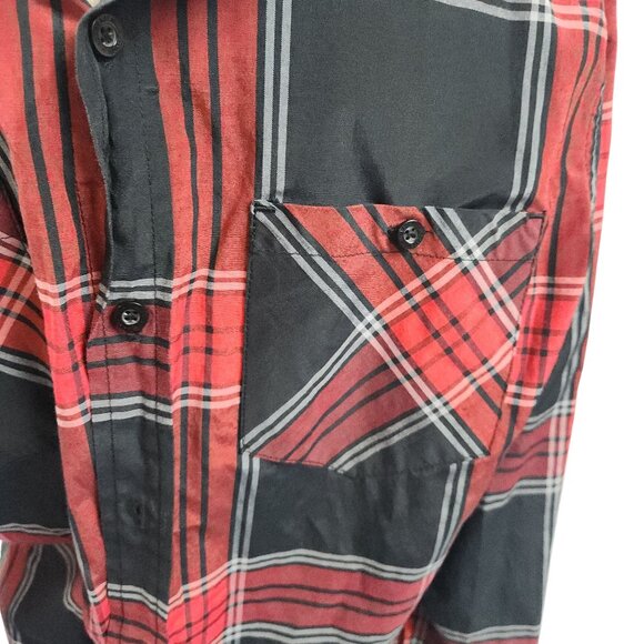 Akademiks Mens Medium Red & Black Plaid Long Sleeve Button-Up Shirt - Picture 6 of 11